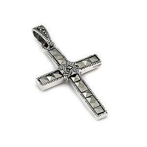 com Vintage Style Sterling Silver Cross Pendant With Inline Marcasite 
