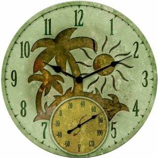 Springfield 91415 14 Poly Resin Palm Trees Clock with Thermometer
