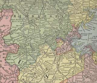 Beautiful 110 year old map of Massachusetts & R.I.  