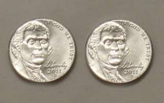 2X 2011 D JEFFERSON NICKEL FROM SEALED BANK ROLL  