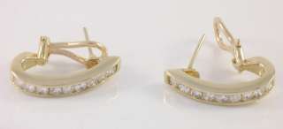 14k Solid Gold Channel Diamond Cuff Huggie Earrings WOW  