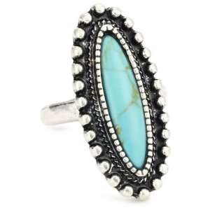 Lucky Brand Adornment Silver Tone Turquoise Color Long Stone Ring 
