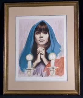 Sandu Liberman Signed Numbered Lithograph Girl with Shawl & Shabbos 
