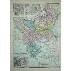  Bacon World Atlas 1891 Map Turkey Greece Romania Servia 