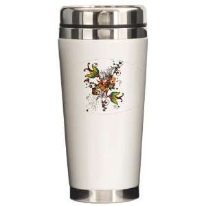  Ceramic Travel Drink Mug Live Free Birds   Peace Symbol 