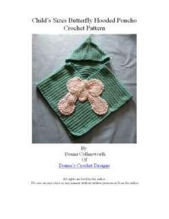   Butterfly Hooded Poncho In Child Sizes Crochet 