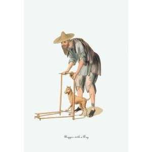  Vintage Art Beggar with a Dog   07554 6