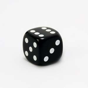  Opaque 12mm 6 sided Round Edge Dice, Black with White 