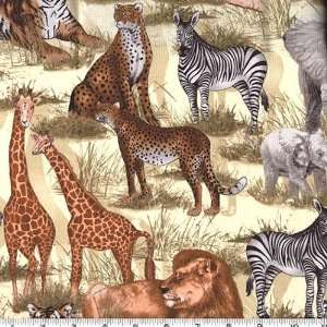  45 Wide Wild Africa Animals Natural Fabric By The Yard 