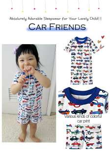   Toddler Kid Girl Boys Short Sleeve Sleepwear Set Car Friends  
