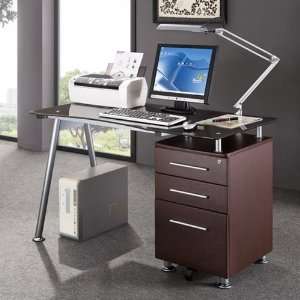   Ergonomic Computer Desk with Side Cabinet   Chocolate