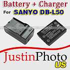 Battery+Charge​r for Sanyo DB L50 Xacti VPC TH1 VPC WH1