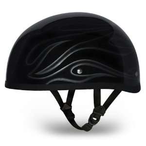   Black Flames Beanie DOT Motorcycle Skull Cap Half Helmet [2X Large