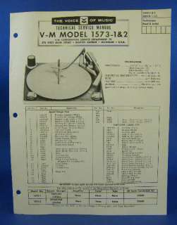 Voice of Music V M Service Manual 1574 1 Record Changer  