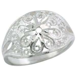 Sterling Silver Flower Wire Work Filigree (Telkari) Ring, 1/2 (12mm 