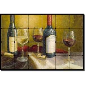 Wine Tasting by C. H. Ching   Tumbled Marble Tile Mural 16 x 24 