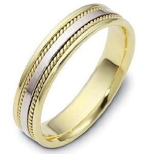  Woven Style Two Tone 18 Karat Gold 5mm Comfort Fit Wedding Band 