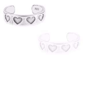  925 Sterling Silver Jewelry, Amorous Toe Ring with Hearts 