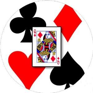 Playing Cards Queen of Diamonds 2.25 inch Large Round Badge Style 