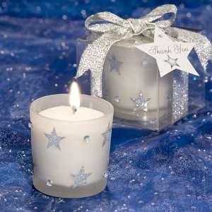   Frosted Glass Holder with Sparkling Silver Stars 5411