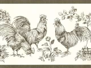 COUNTRY BLACK ON CREAM ROOSTERS Wallpaper Wall bordeR  