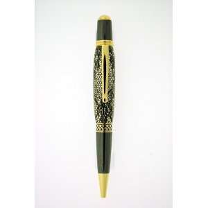Leather Embossed Black & Gold Chantilly Lace Pen