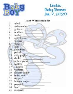 Baby Shower Word Scrambles Personalized For Boy 20 Quantity  