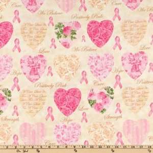  44 Wide Passionately Pink Large Hearts Cream/Pink Fabric 