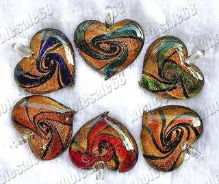wholesale 12 gold sand heart helix murano glass pendant  