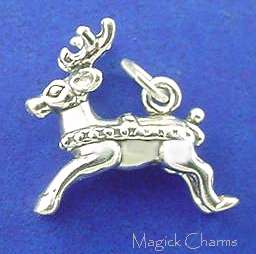 Sterling Silver .925 FLYING REINDEER Rudolph 3D Christmas Charm  