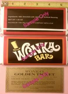 Mini Versions of the Willy Wonka Chocolate Bar Wrapper & Golden Ticket