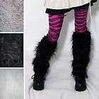 LEG WARMERS BOOT COVERS FLUFFIES Black Fake Fur raver  