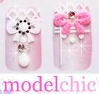 3D Nail Art Stickers Decal Rhinestone White Lace Pink Butterfly 