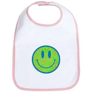    Baby Bib Petal Pink Smiley Face With Peace Symbols 