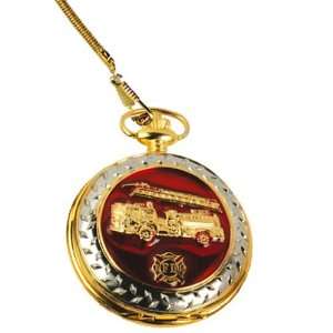   Watch  Gold toned Raised Etch Pocket Watch with 14 Clip on Chain