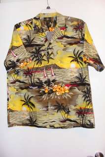 Royal Creations Hawaiian Sunset Yellow Floral Tropical Sail Boat Shirt 