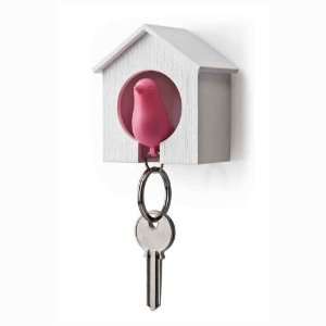  Birdhouse Key Ring   White House with Pink Bird