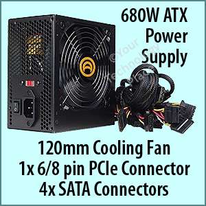 Power AK680 680 W Watt ATX Computer Power Supply Dual 12V Rails SATA 