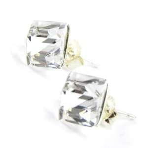  Earrings silver Cubes De Cristal white 6 mm (0. 24). Jewelry