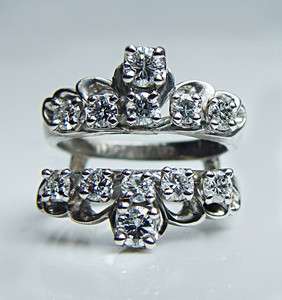 Vintage 1.4ct Diamond Wedding Guard Cage Ring 14K White Gold Estate 