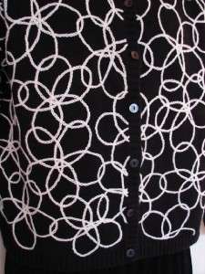 Talbots Black Cardigan White Embroidery Cotton Sweater Cardigan Top M 