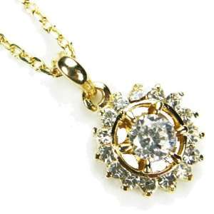 CZ Saturn Necklace, Goldtone, Diamond Colored CZs, 18 