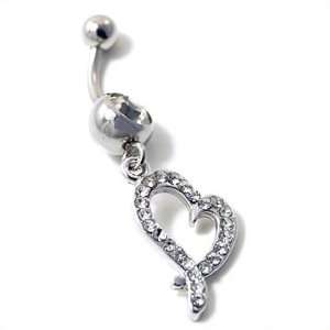  Open Heart with Clear Rhinestones Belly Ring Body Jewelry 