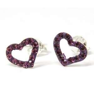    925 Silver Purple Crystal Open Heart Earrings by TOC Jewelry