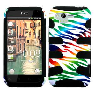  Hybrid Dual Phone Skin Cover Gel Case for HTC RHYME 6330 Zebra C/BLK