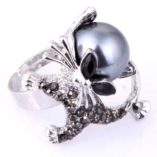 Tibet silver BLACK OVAL eye gray pearl(immitation) crystal bead cute 