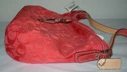   Red Fabric Signature Monogram Handbag SIG SFT CLP HOBO 6845 SV/M3 NWT