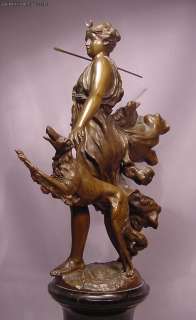 Superb Antique Bronze Sculpture Diana & Hunting Dog  