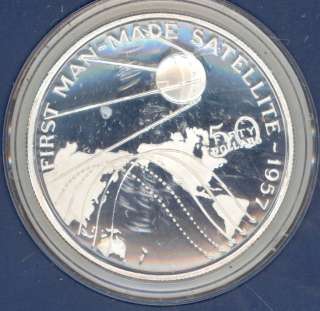   ISLANDS $50 SPACE SILVER 1 OUNCE COIN FIRST MAN MADE SATELLITE  