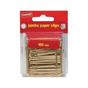   Gold Paper Clips, 2 Jumbo Size, 100/Pk Office 